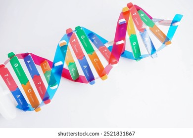 DNA molecule spiral structure model isolated on white background, chromosome and gene chemical science biology.