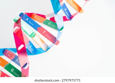 DNA molecule spiral structure model isolated on white background, chromosome and gene chemical science biology.