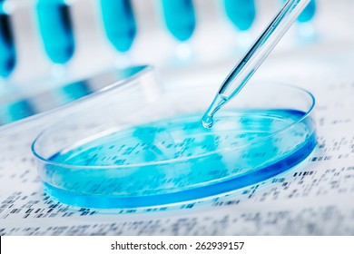 DNA Sample Being Pipetted Into Petri Dish With DNA Gel In Background