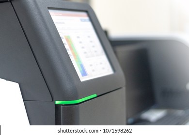 DNA Sequencing Machine Equipment To Determine The Sequence Of Individual Genes In Science Lab Room In Hospital Or University Laboratory.