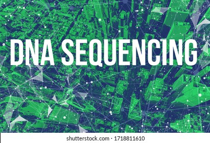 DNA Sequencing theme with abstract network patterns and Manhattan NY skyscrapers
