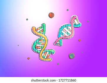 DNA Sequencing Theme With Cardboard Craft Drawings - Flatlay