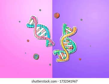 DNA Sequencing Theme With Cardboard Craft Drawings - Flatlay