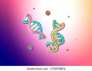 DNA Sequencing Theme With Cardboard Craft Drawings - Flatlay