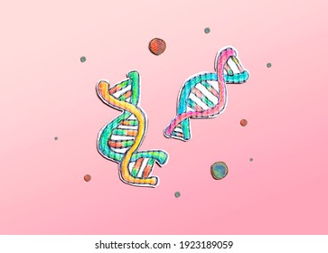 DNA Sequencing Theme With Cardboard Craft Drawings - Flatlay