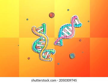 DNA Sequencing Theme With Cardboard Craft Drawings - Flatlay