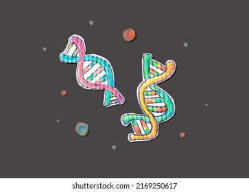 DNA Sequencing Theme With Cardboard Craft Drawings - Flatlay