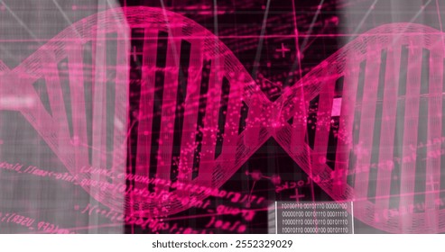 DNA strand and binary coding, scientific data processing image. Genetics, bioinformatics, technology, data analysis, biotechnology, molecular biology - Powered by Shutterstock