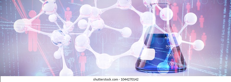 DNA Structure Against Conical Flask With Chemical Solution