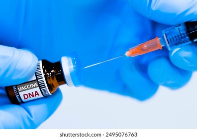 DNA vaccine bottles and syringes for injection preventing coronavirus  or covid-19. - Powered by Shutterstock