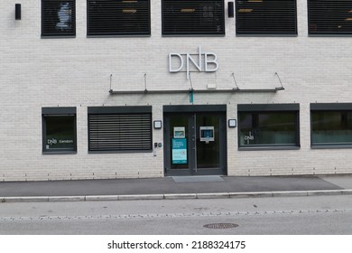 DNB Sign On Bank Building Front Entrance And Exterior Outside - Kongsvinger, Norway 9 August 2022