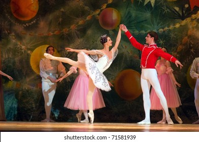 DNEPROPETROVSK, UKRAINE - FEBRUARY 18: Famous dancers Anna Dorosh and Maxim Chepik perform the Nutcracker ballet in the Dnepropetrovsk Opera and Ballet Theatre on February 18, 2011 in Dnepropetrovsk, Ukraine.
