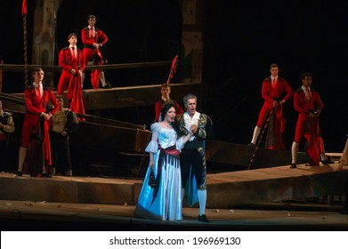 DNEPROPETROVSK, UKRAINE - JUNE 1: Members of the Dnepropetrovsk State Opera and Ballet Theatre perform CARMEN on June 1, 2014 in Dnepropetrovsk, Ukraine 