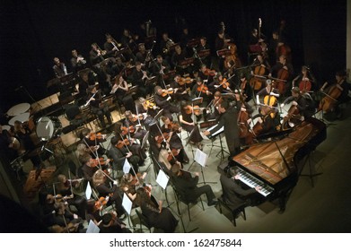 DNEPROPETROVSK, UKRAINE - NOVEMBER 11: Youth Symphony Orchestra FESTIVAL - Main Conductor Dmitry Logvin Perform Music Of  Prokofiev And Shostakovich On November 11, 2013 In Dnepropetrovsk, Ukraine