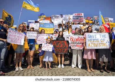 DNIPRO, UKRAINE - August 07, 2022: Wifes, Mothers, Kids Of Ukrainian Soldiers And Members Of Azov Battalion Asked To Save Their Lifes