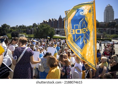 DNIPRO, UKRAINE - August 07, 2022: Wifes, Mothers, Kids Of Ukrainian Soldiers And Members Of Azov Battalion Asked To Save Their Lifes