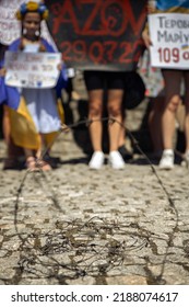 DNIPRO, UKRAINE - August 07, 2022: Wifes, Mothers, Kids Of Ukrainian Soldiers And Members Of Azov Battalion Asked To Save Their Lifes