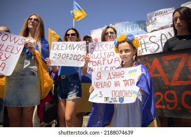 DNIPRO, UKRAINE - August 07, 2022: Wifes, Mothers, Kids Of Ukrainian Soldiers And Members Of Azov Battalion Asked To Save Their Lifes