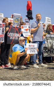 DNIPRO, UKRAINE - August 07, 2022: Wifes, Mothers, Kids Of Ukrainian Soldiers And Members Of Azov Battalion Asked To Save Their Lifes