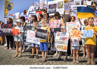 DNIPRO, UKRAINE - August 07, 2022: Wifes, Mothers, Kids Of Ukrainian Soldiers And Members Of Azov Battalion Asked To Save Their Lifes