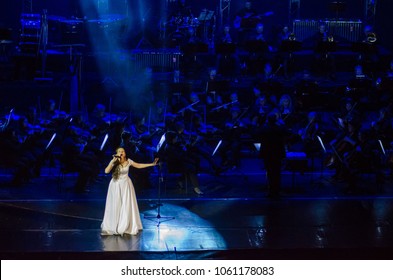 DNIPRO, UKRAINE - FEBRUARY 11, 2018: Symphony Orchestra Show performed by members of the Dnipro Opera and Ballet Theatre -  conductor Yuri Porohovnik.