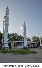 Dnipro, Ukraine - July 13, 2021: Open air Museum Missile Park or Rocket Park and at same time patriotic headquarters of the surrender resistance movement. Dnipro is Ukraine's fourth-largest city.