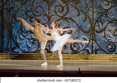 DNIPRO, UKRAINE - JUNE 3, 2017: Classical Ballet Sleeping Beauty Performed By Members Of The Dnipro Opera And Ballet Theatre. 