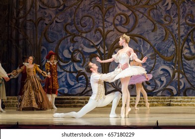 DNIPRO, UKRAINE - JUNE 3, 2017: Classical Ballet Sleeping Beauty Performed By Members Of The Dnipro Opera And Ballet Theatre. 