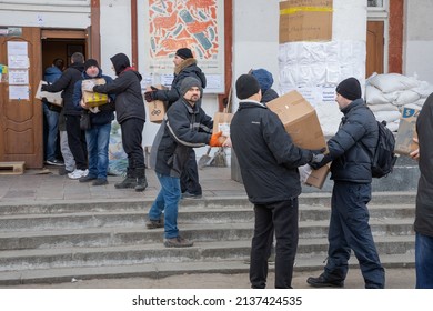 Dnipro, Ukraine - Mar 16, 2022 Volunteers, Humanitarian, Aid, People, Ukraine,