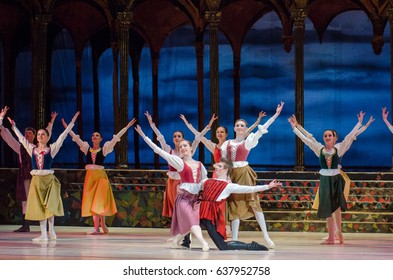 DNIPRO, UKRAINE - MAY 10, 2017: Classical Ballet Romeo And Juliet. Performed By Members Of The Dnipro Opera And Ballet Theatre.