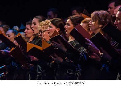 DNIPRO, UKRAINE - NOVEMBER 24, 2018: Requiem by Mozart performed by members of the Dnipro Opera and Ballet Theatre.