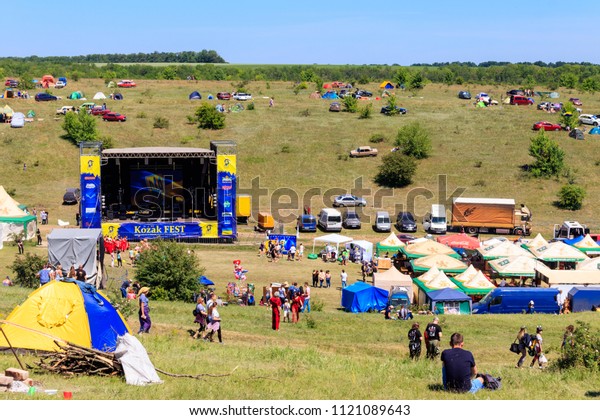 Dnipropetrovsk region, Ukraine - June 2, 2018:\
View of the outdoor free ethno-rock festival Kozak Fest in\
Zhovto-Oleksandrivka\
village
