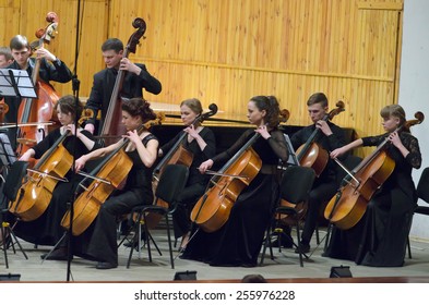 DNIPROPETROVSK, UKRAINE - FEBRUARY 23: Members Of The Youth Symphony Orchestra FESTIVAL Perform At The Conservatory On February 23, 2015 In Dnipropetrovsk, Ukraine