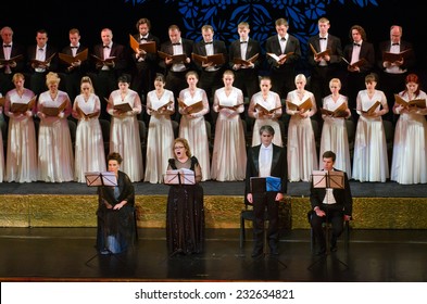 DNIPROPETROVSK, UKRAINE - NOVEMBER 22: Members of the Choir of the State Opera and Ballet Theatre perform Verdi's REQUIEM on November 22, 2014 in Dnipropetrovsk, Ukraine - Shutterstock ID 232634821