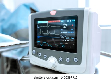 Dnipro/Ukraine - 03.14.2019:Monitoring Of ECG, Blood Pressure, Saturation Of The Patient During Surgery. Cardiac Monitor.