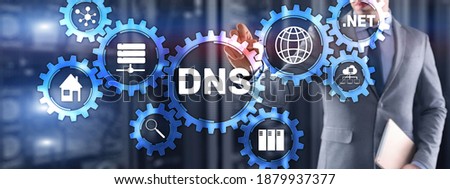 DNS Domain name System server concept. Mixed media.