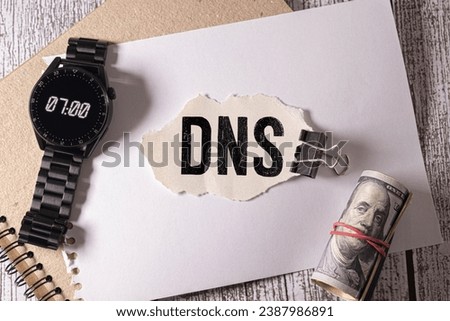 DNS - text on white note on envelope.