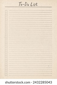 To do list design. Empty planner blank. Letter format. Vintage hand drawn template. Lined sheet of paper for business purposes.