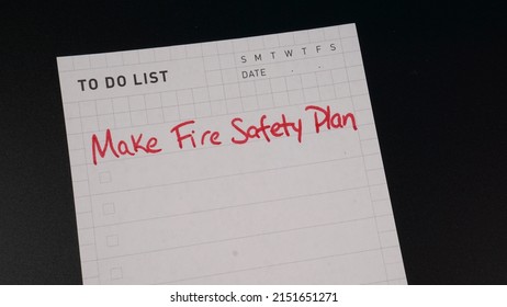 To Do List Reminder To Make A Fire Safety Plan. October Is Fire Prevention Month.                               