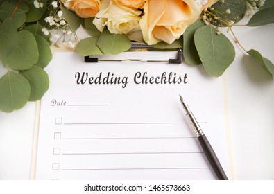 To Do List. Wedding Planning Checklist With Blank Space For Writing And Roses On White Background