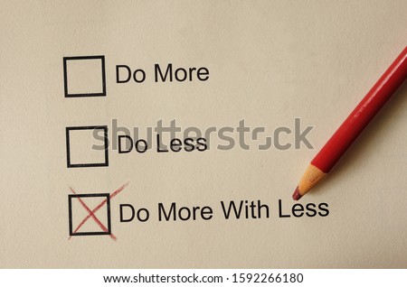 Do More With Less check box with  red pencil, productivity concept