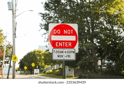 Do Not Enter sign signifies restricted access, a barrier against unwanted paths, emphasizing safety, control, and prohibition in its symbolic message - Shutterstock ID 2353639439