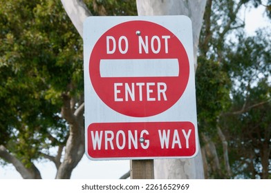 Do not enter wrong way sign symbol red and white
