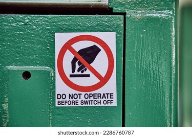 Do not operate health and safety sign to deny personal with no access clearance. Off limits in an industrial factory. danger ahead, health and safety hazard warning. - Shutterstock ID 2286760787