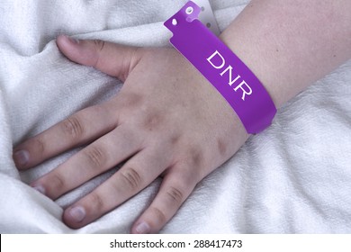 Do Not Resuscitate Purple Bracelet On A Female Patient In The Hospital