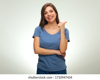 Do Not Worry, It Will Be Good With Smiling Woman Doing Thumb Up. Isolated Female Portrait.