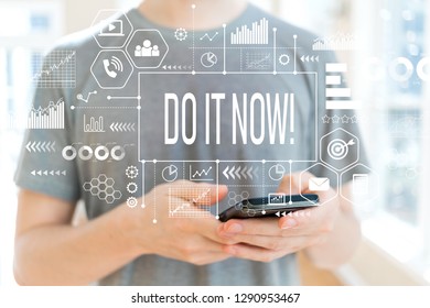 Do it now with young man using a smartphone