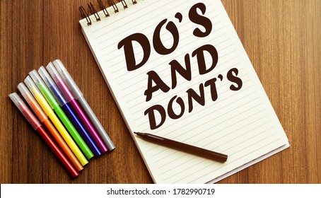 Do S And Dont S. your future target searching, a marker, pen, three colored pencils and a notebook for writing