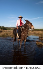 Cambará Do Sul, Rio Grande Do Sul / Brazil - 08/03/2018: Gaucho Mounted On Horse, Serra Gaúcha, Surrondings Of Aparados Da Serra National Park