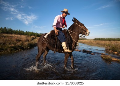 Cambará Do Sul, Rio Grande Do Sul / Brazil - 08/03/2018: Gaucho Mounted On Horse, Serra Gaúcha, Surrondings Of Aparados Da Serra National Park